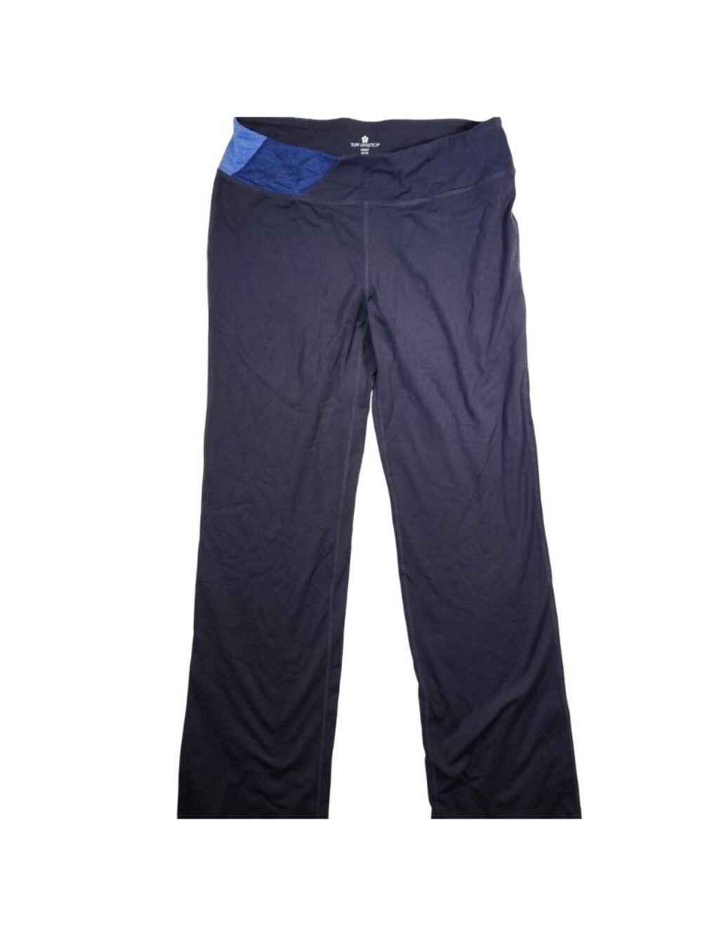 Tuff Athletics Womens Black Yoga Pants Blue Waistband Wide Leg Size M